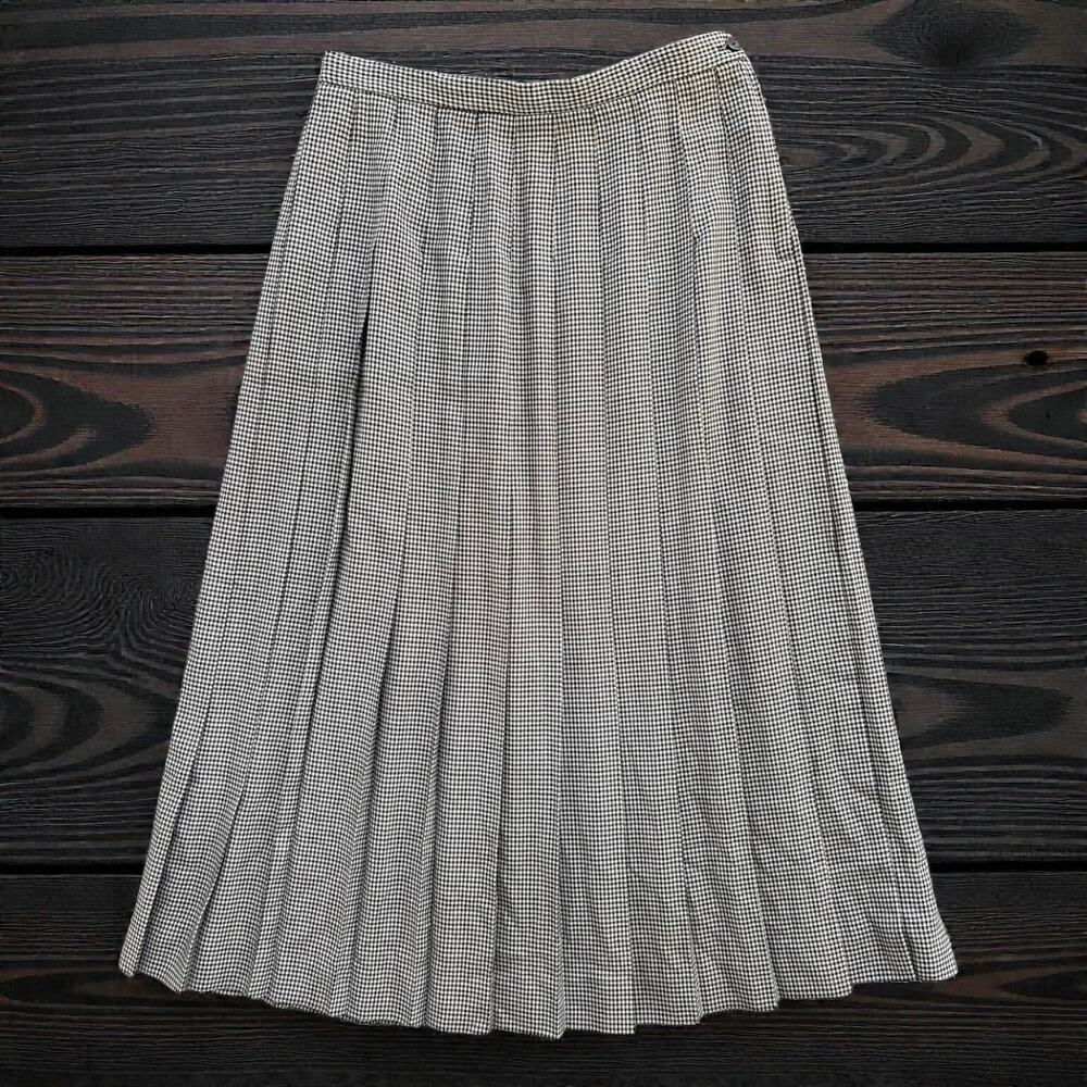 VTG Susan Bristol Black White Houndstooth Pleated Skirt Size 14 Preppy Academia